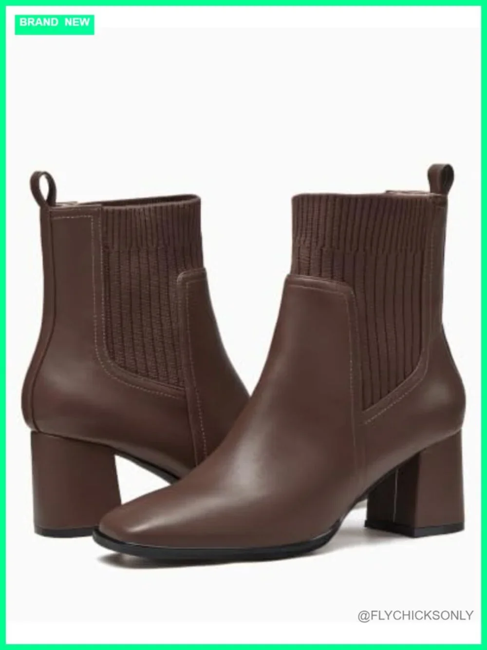 Faux Leather Slip On Ankle Booties Square Toe Chunky Block Heel